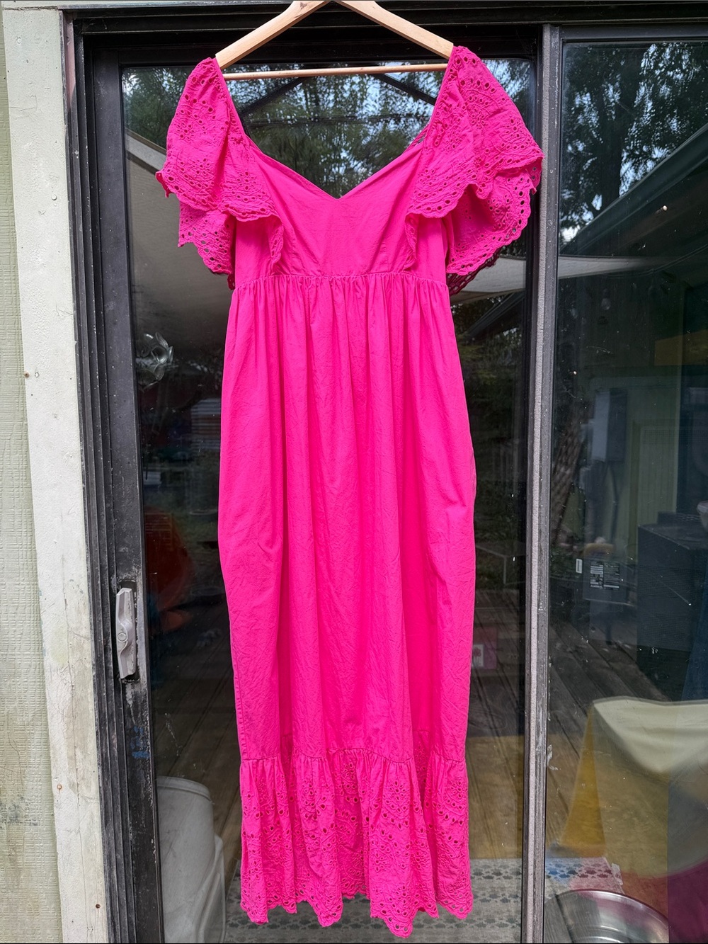 Sugarlips Hot Pink Eyelet Ruffle Maxi Dress